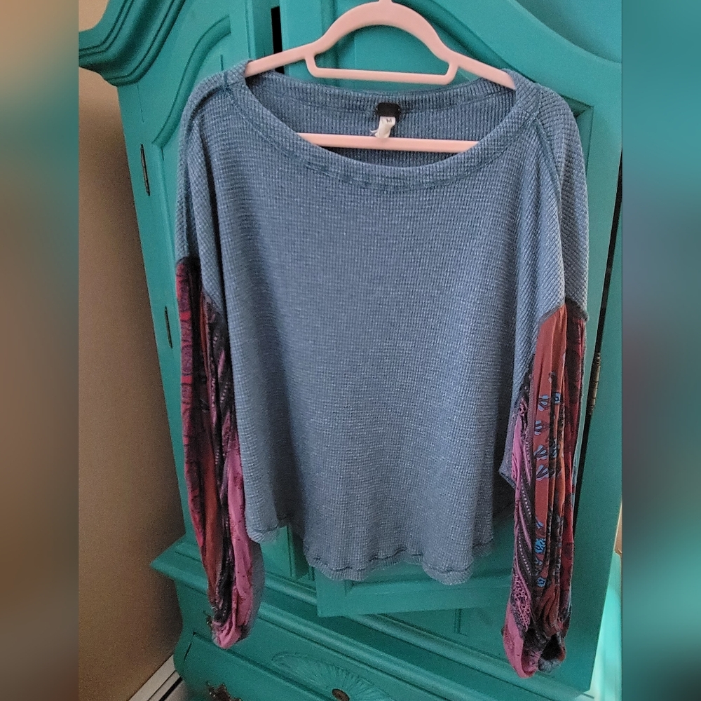 We The Free Blue and Pink Long Sleeve Top